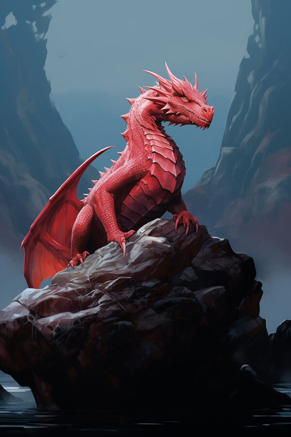 Red dragon on a rock Red dragon on a rock