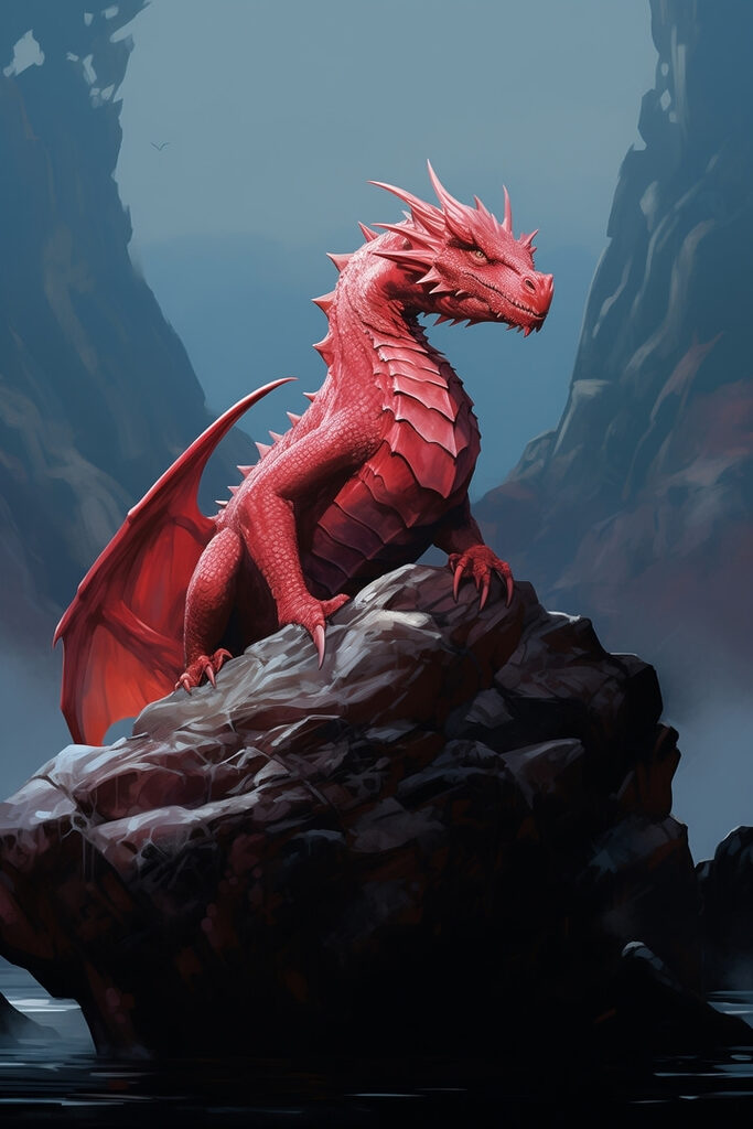 Red dragon on a rock Red dragon on a rock