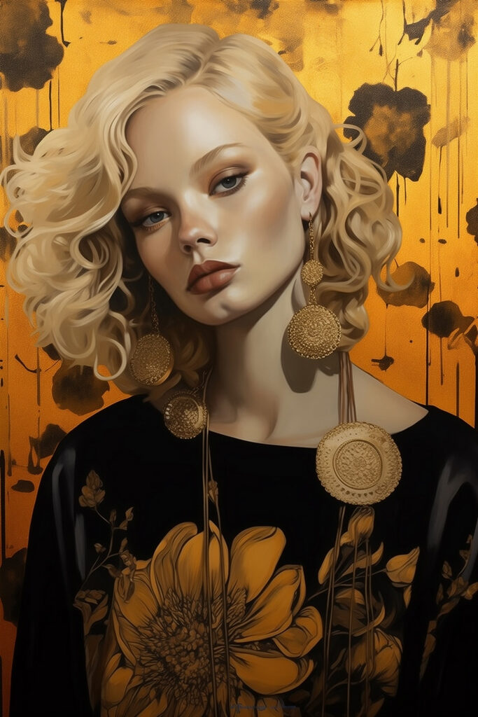 Woman with curly blonde hair and large earrings