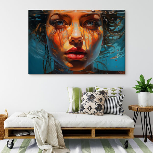 Woman under water with water droplets Woman under water with water droplets