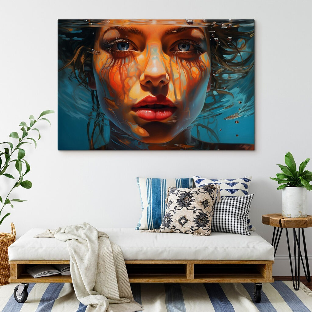 Woman under water with water droplets Woman under water with water droplets