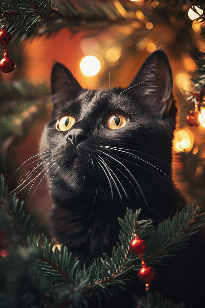 Black cat with yellow eyes