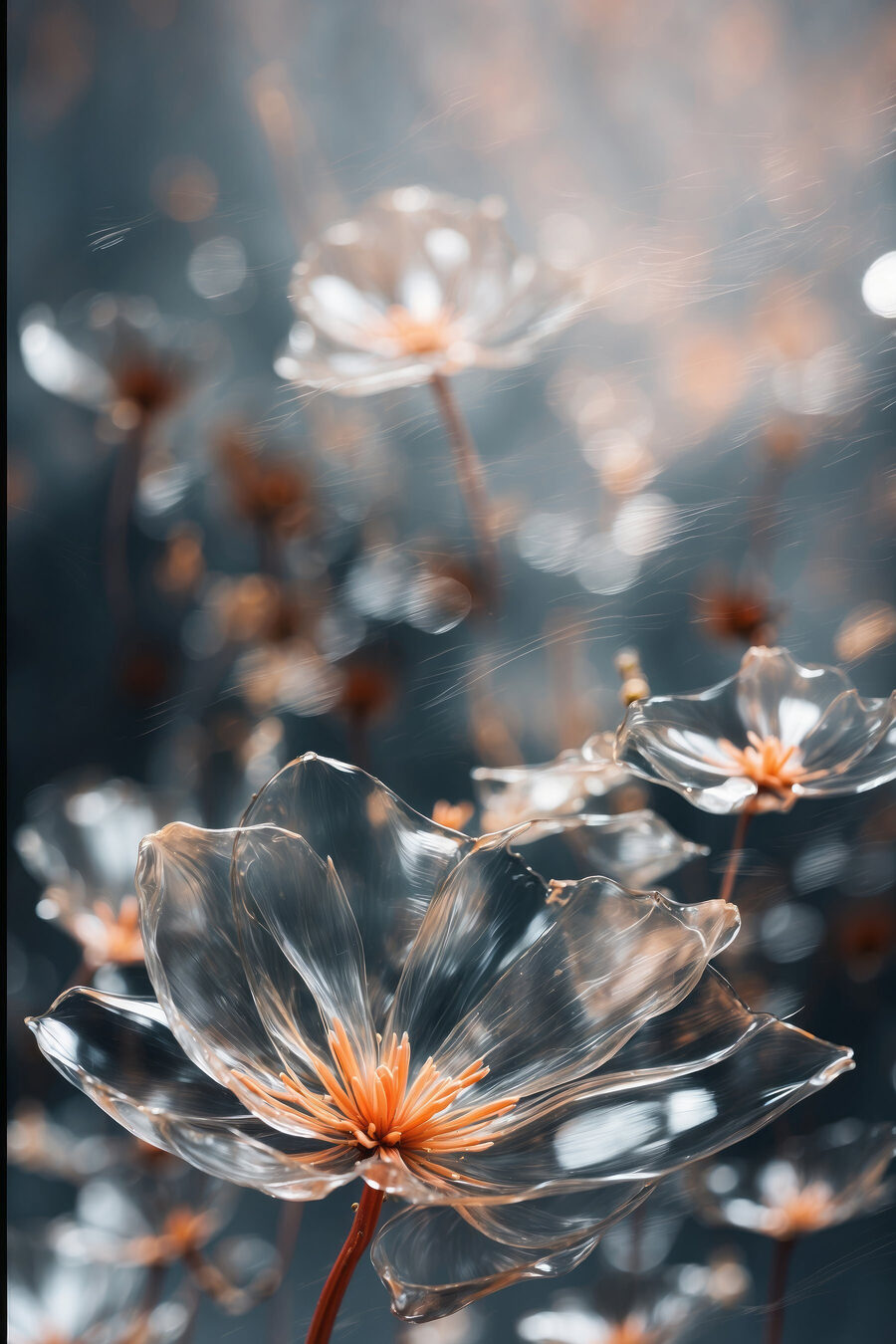 Transparent flowers with orange centers Transparent flowers with orange centers
