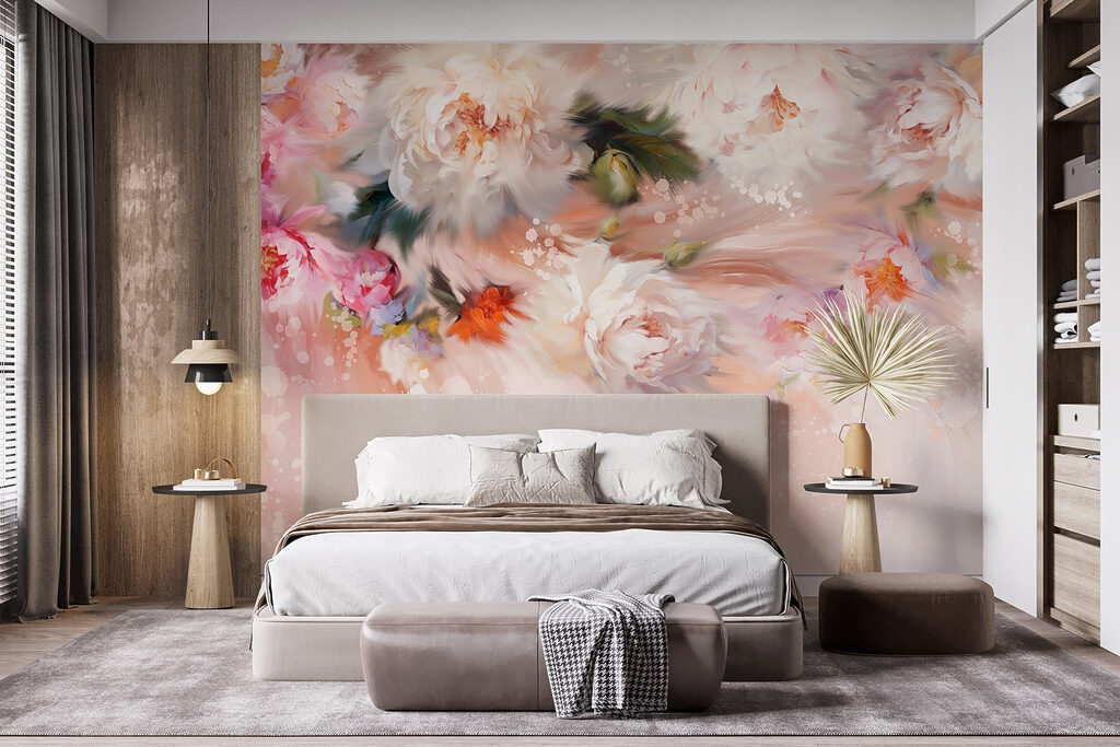 Painting of flowers on a pink background Painting of flowers on a pink background