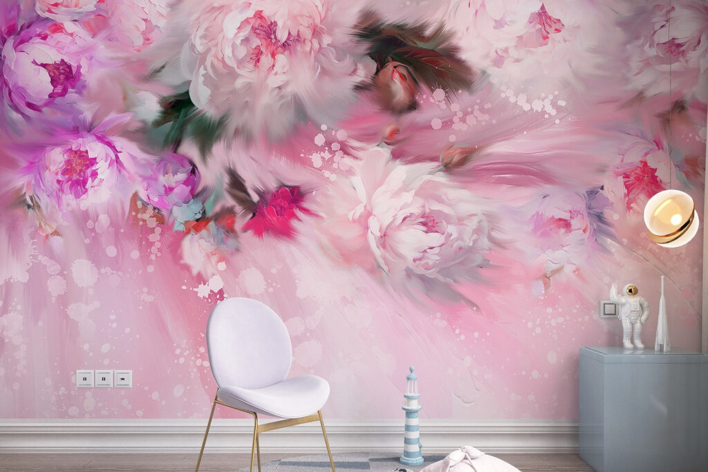 Painting of flowers on a pink background