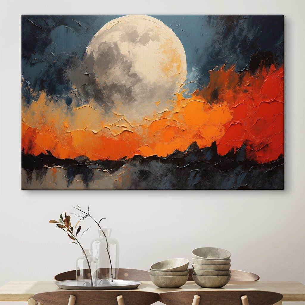 Painting of a moon and fire Painting of a moon and fire