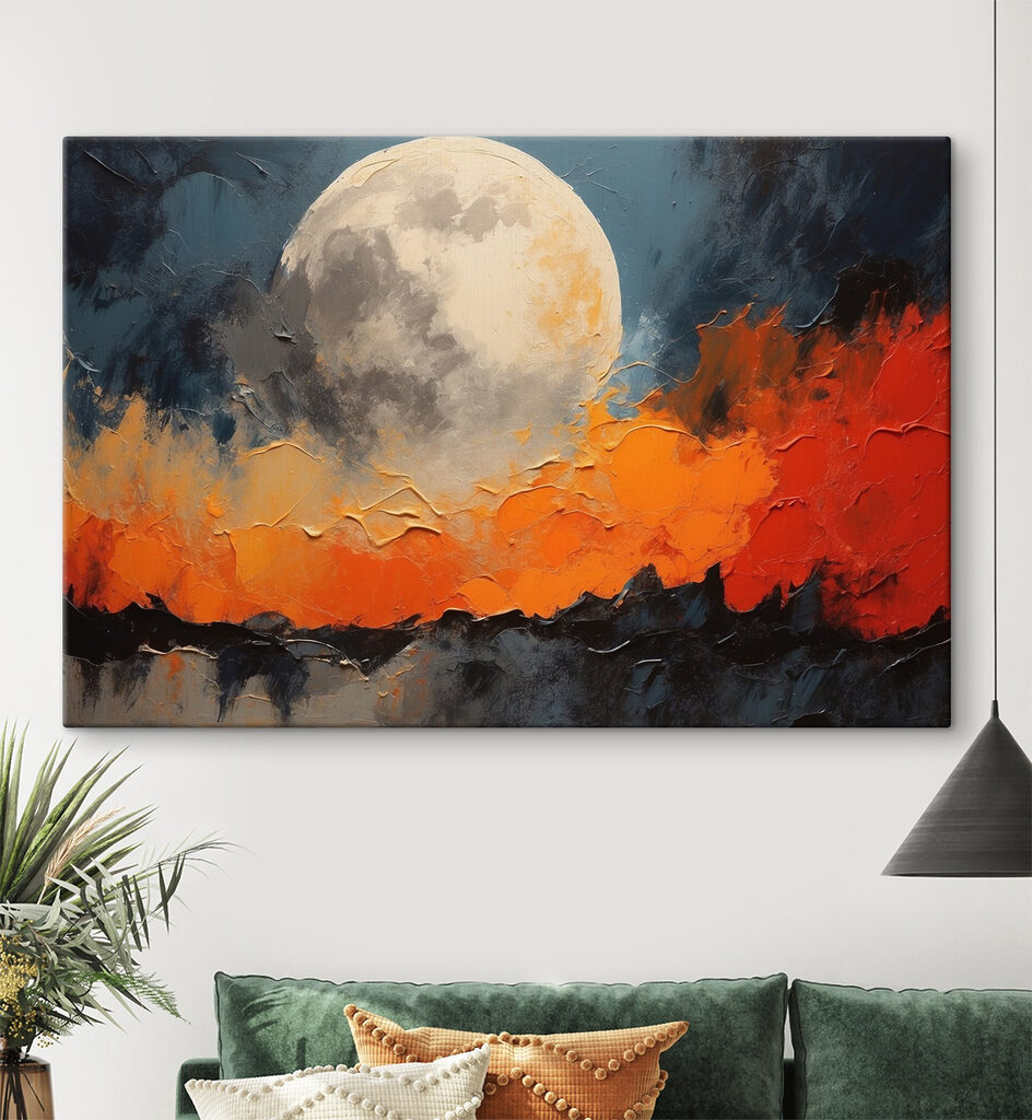 Painting of a moon and fire Painting of a moon and fire