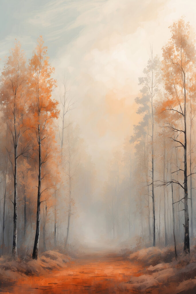 Foggy forest with trees Foggy forest with trees
