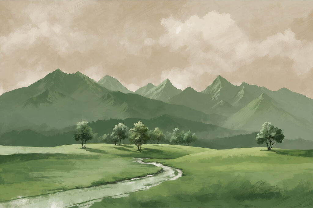 River running through a valley with trees and mountains