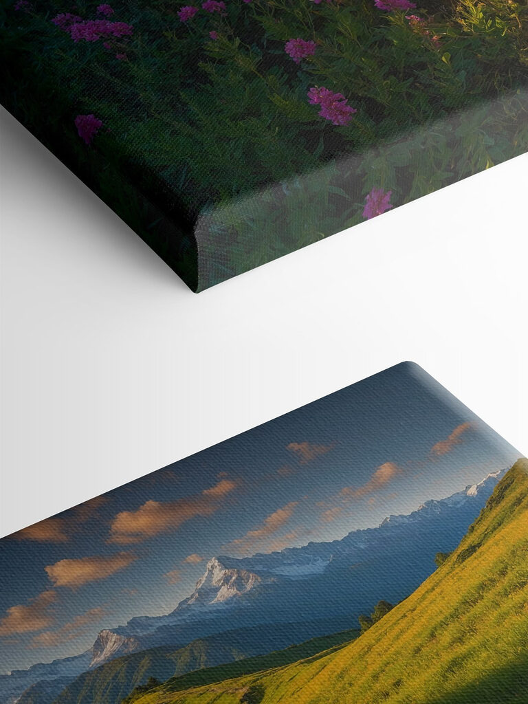 Field of flowers with mountains in the background