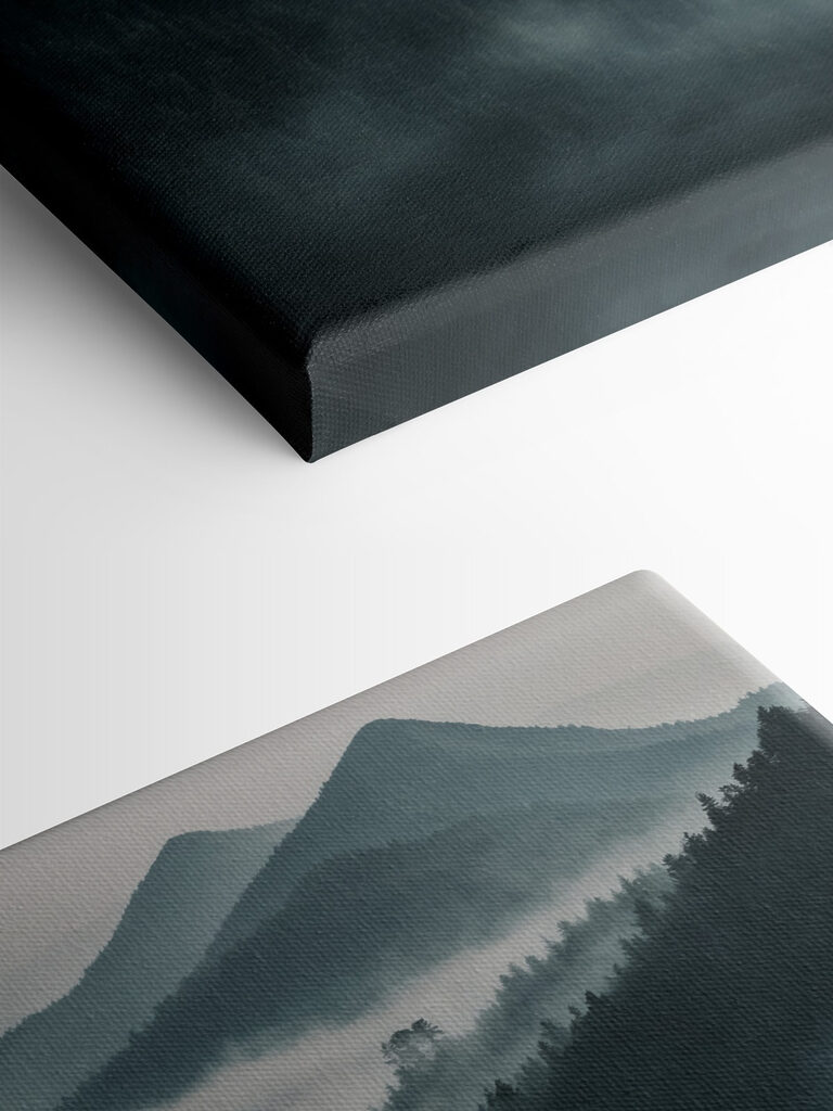 Foggy mountain range with trees