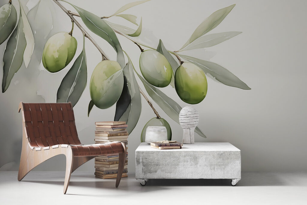 Branch with green fruits and leaves Branch with green fruits and leaves