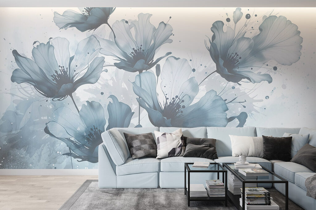 Group of flowers with blue and white colors