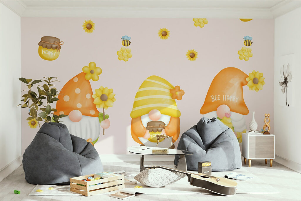 Group of gnomes with flowers and bees Group of gnomes with flowers and bees