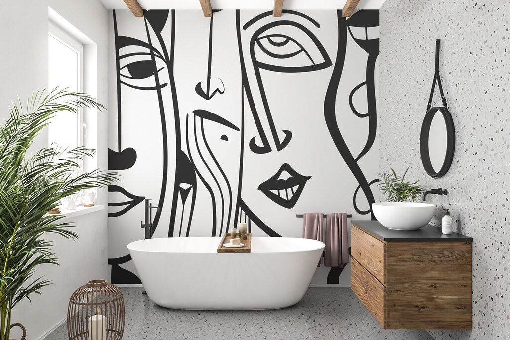 Black and white drawing of faces