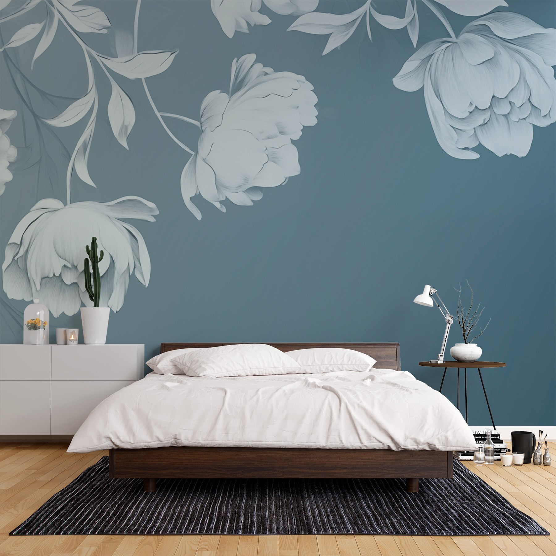 White flowers on a gray background