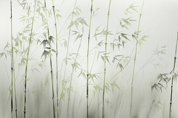 Bamboo stems with leaves painted on them Bamboo stems with leaves painted on them