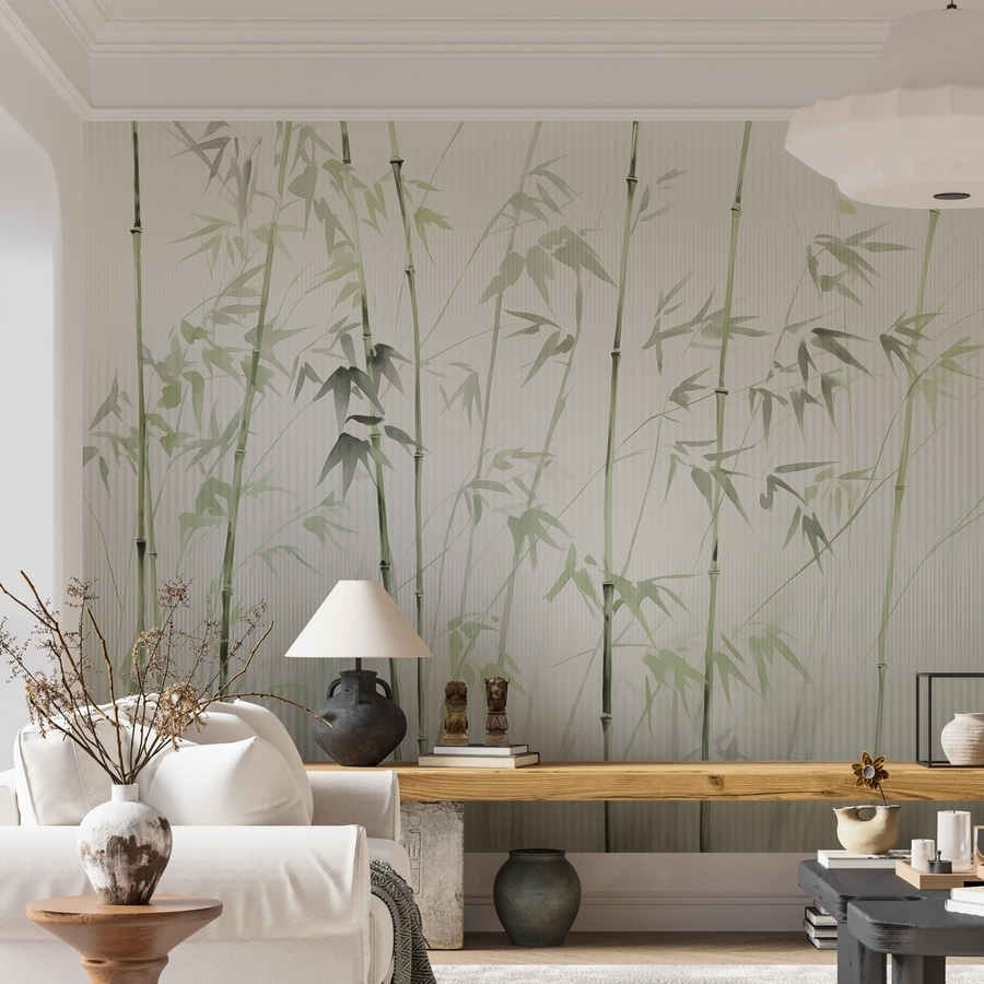 Bamboo stems with leaves painted on them Bamboo stems with leaves painted on them