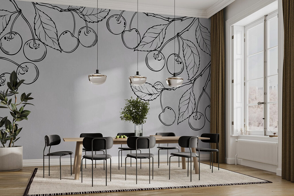 Drawing of cherries on a branch Drawing of cherries on a branch