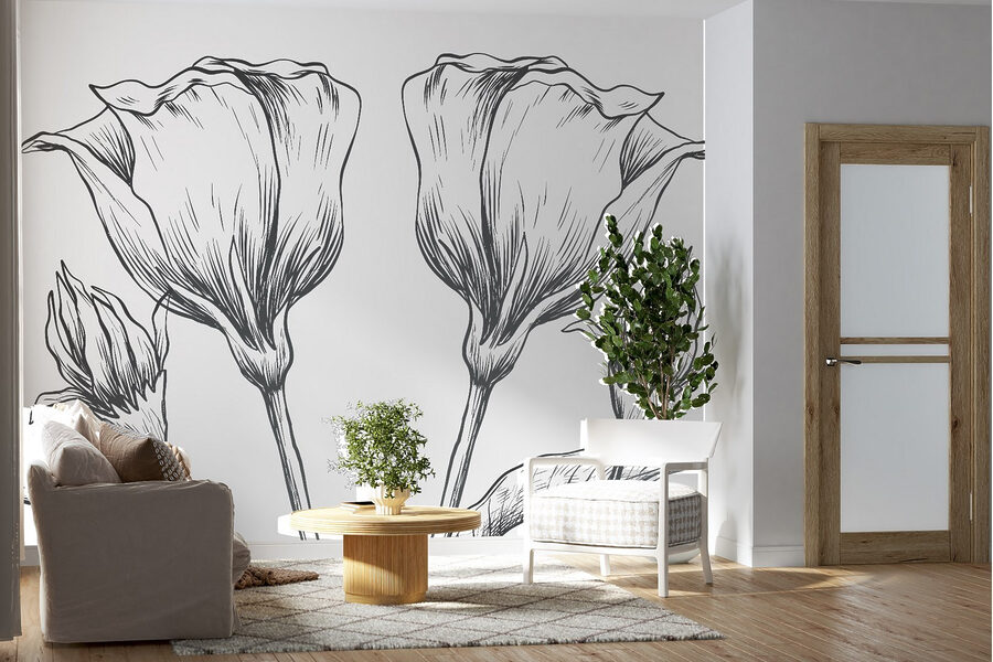 Drawing of flowers on a white background Drawing of flowers on a white background