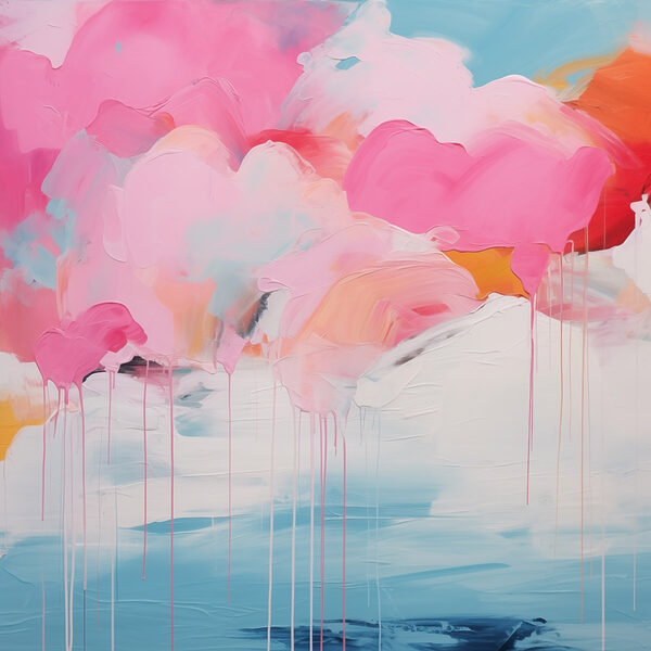 Painting of pink clouds and blue sky Painting of pink clouds and blue sky