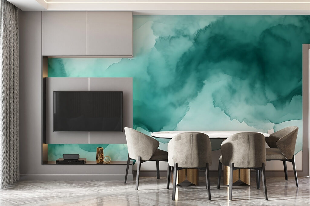 Soothing watercolor abstract in teal hues