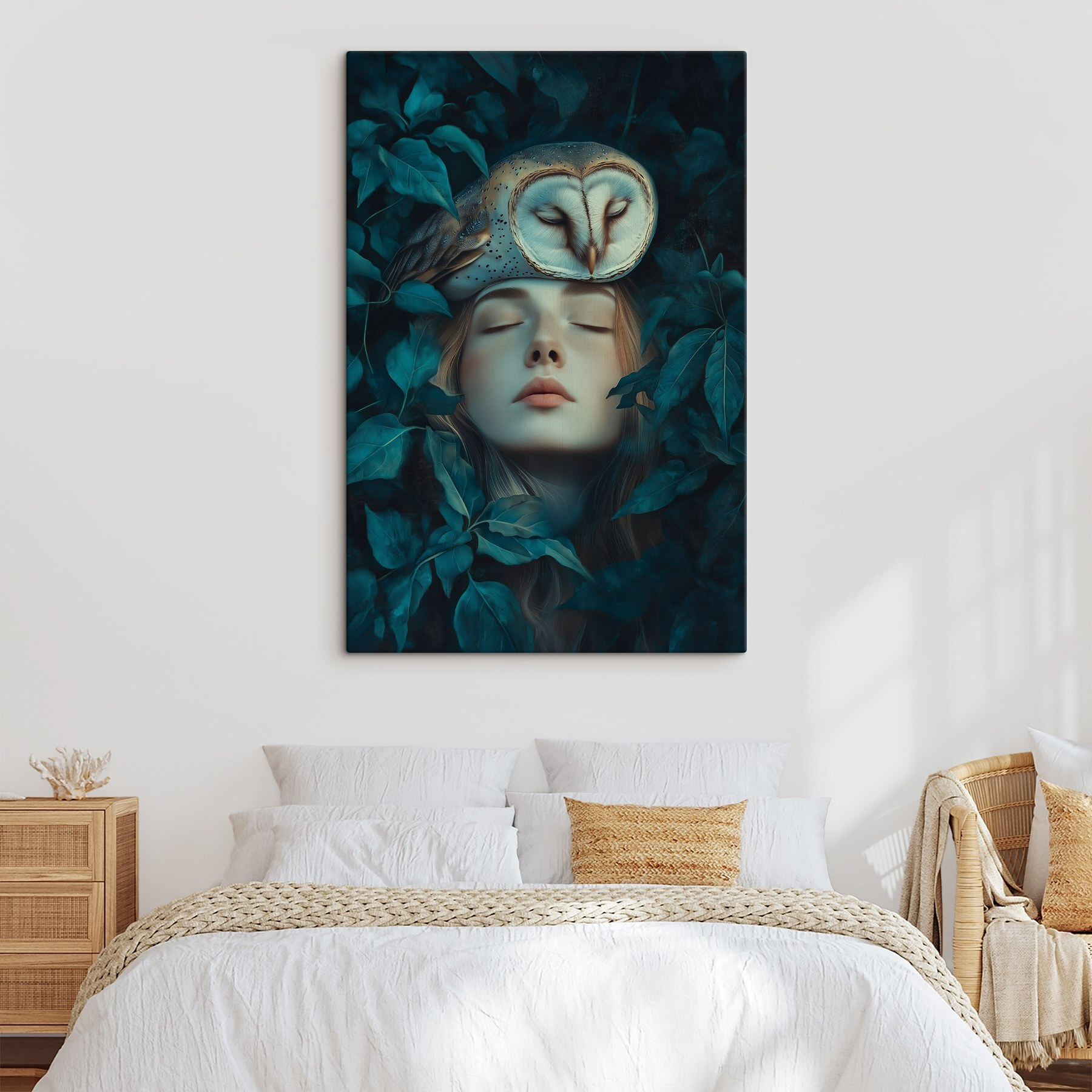 Woman with an owl on her head Woman with an owl on her head