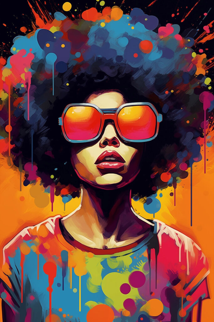 Woman with big afro wearing sunglasses