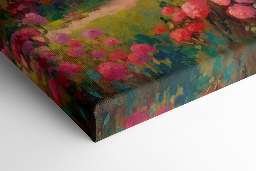 Painting of a house with flowers Painting of a house with flowers
