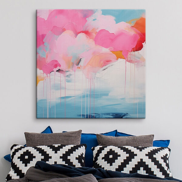 Painting of pink clouds and blue sky Painting of pink clouds and blue sky