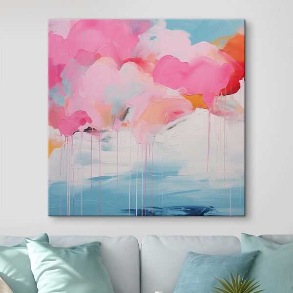 Painting of pink clouds and blue sky Painting of pink clouds and blue sky