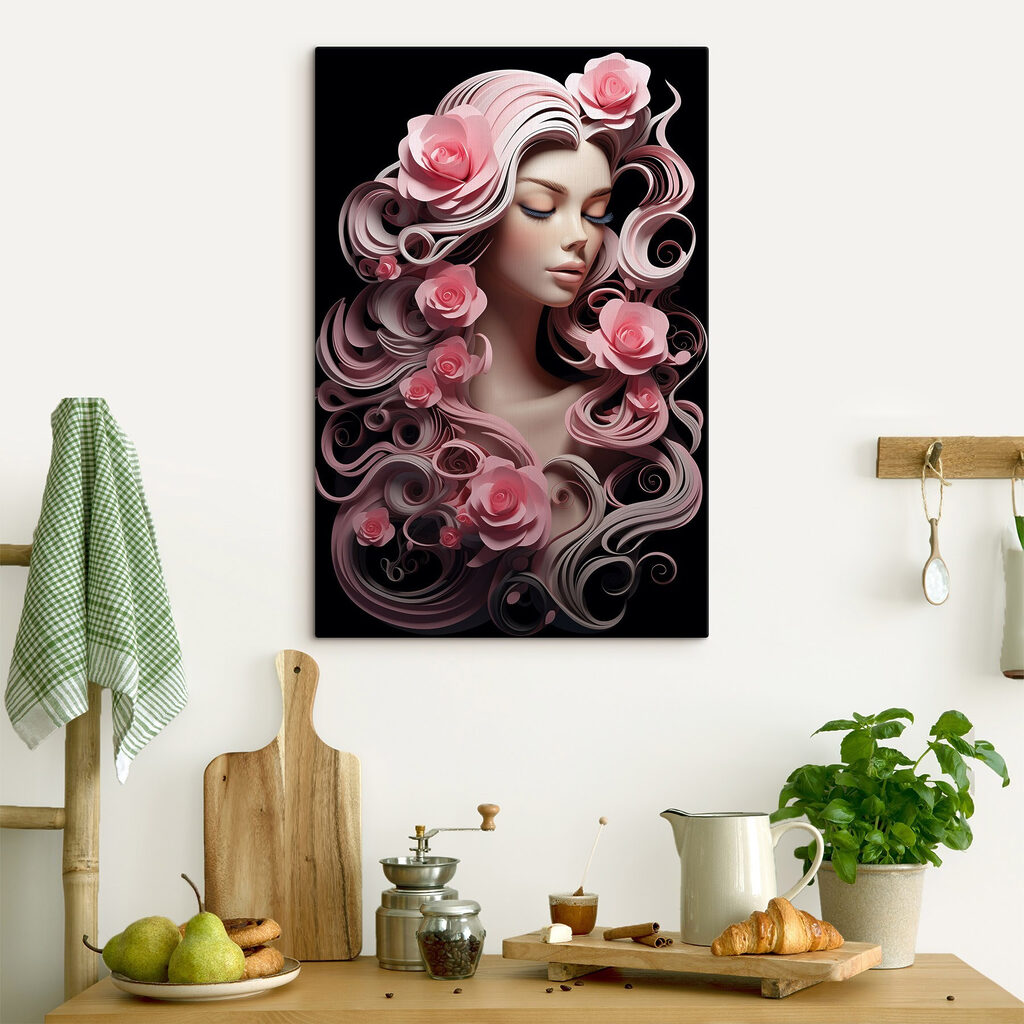Woman with pink flowers and long hair Woman with pink flowers and long hair