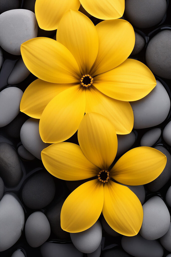 Yellow flowers on a pile of rocks Yellow flowers on a pile of rocks
