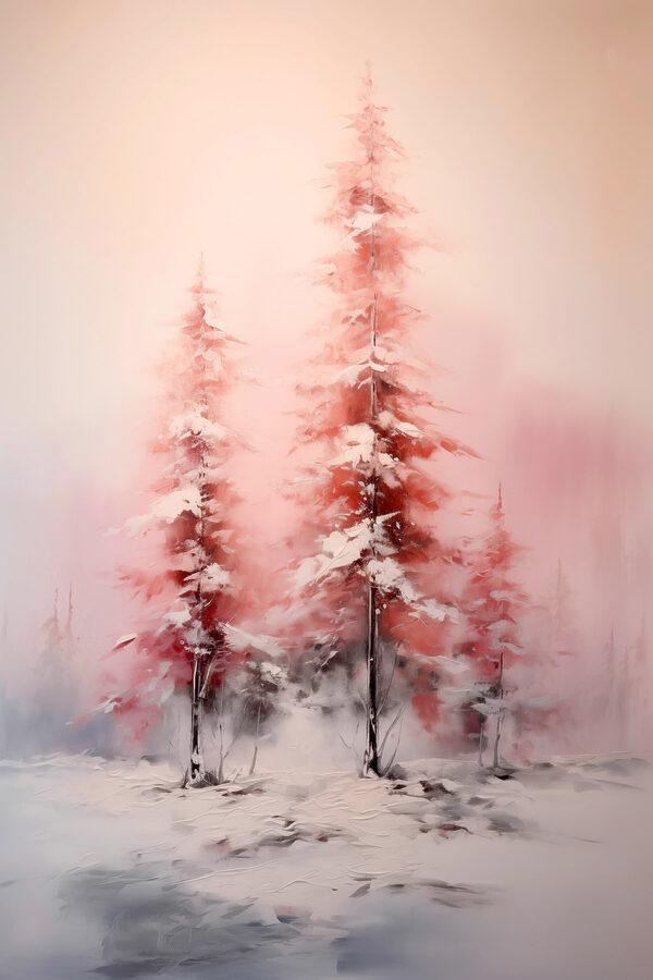 Painting of trees covered in snow Painting of trees covered in snow