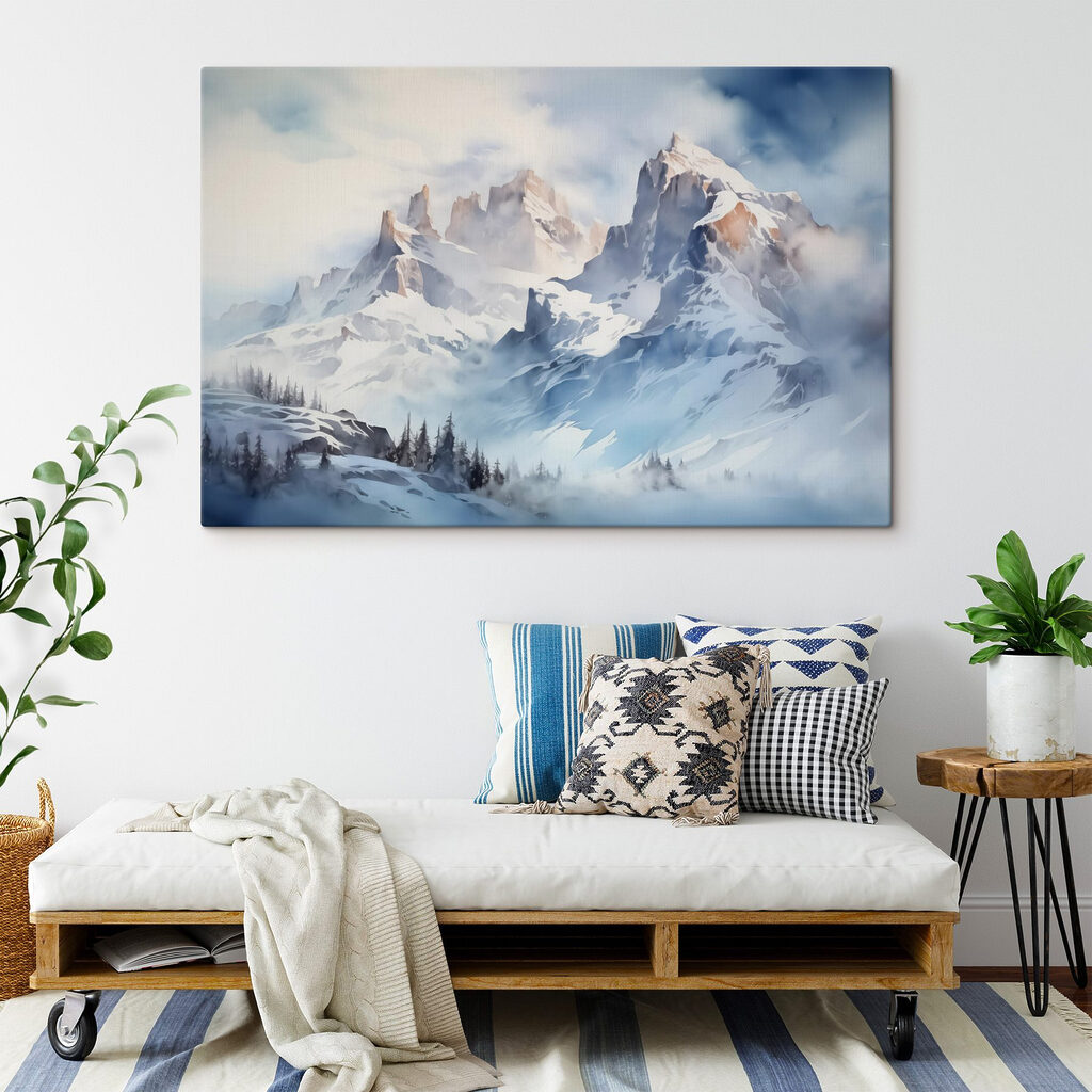 Snowy mountain range with trees Snowy mountain range with trees