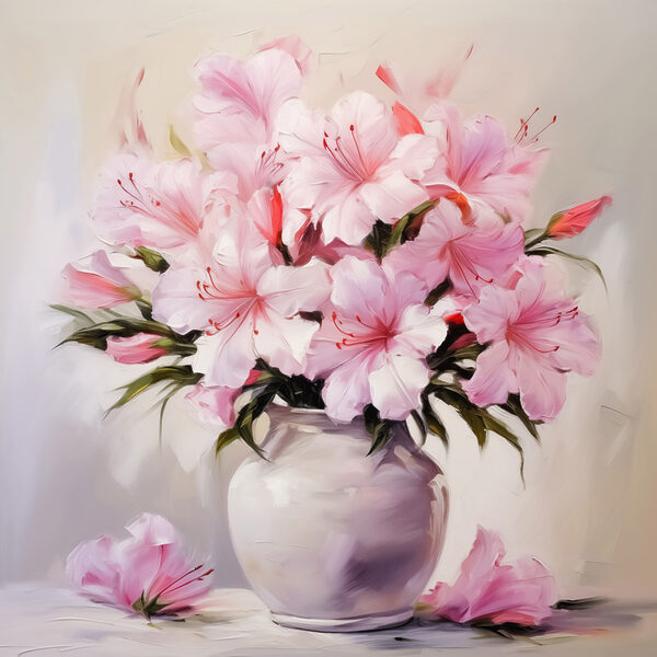 Painting of pink flowers in a vase Painting of pink flowers in a vase
