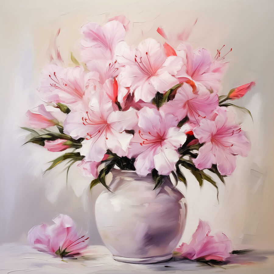 Painting of pink flowers in a vase Painting of pink flowers in a vase