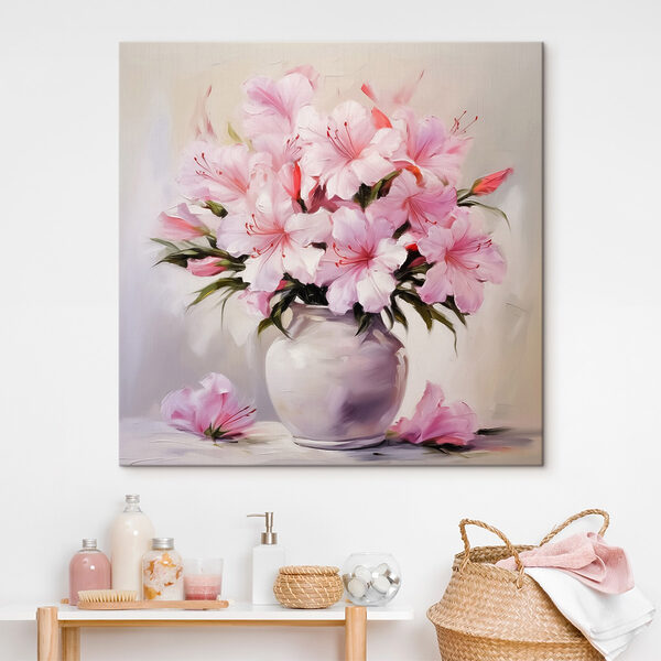 Painting of pink flowers in a vase Painting of pink flowers in a vase