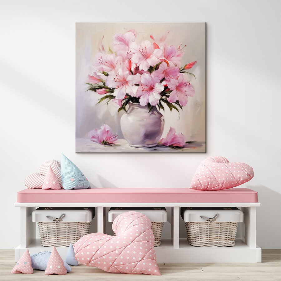 Painting of pink flowers in a vase Painting of pink flowers in a vase