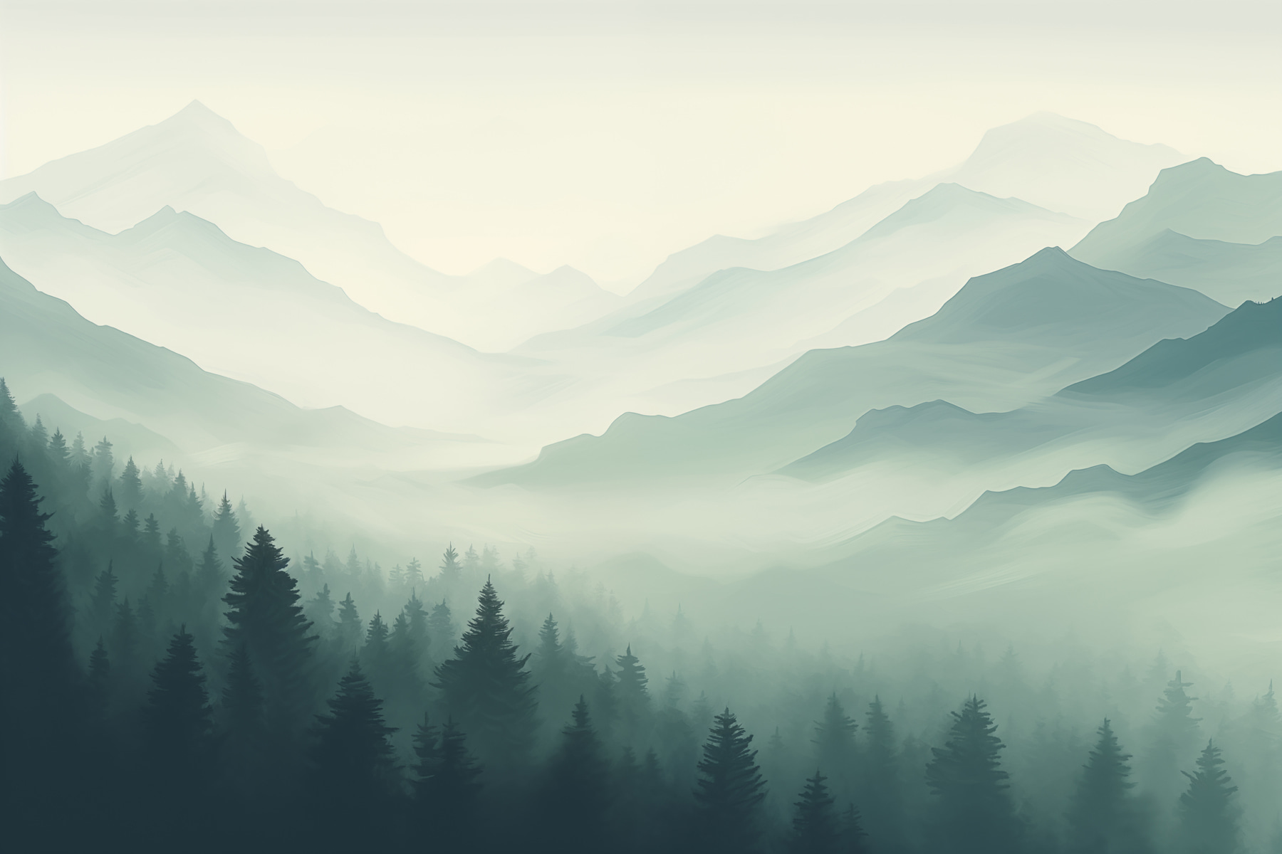Foggy mountain landscape with trees