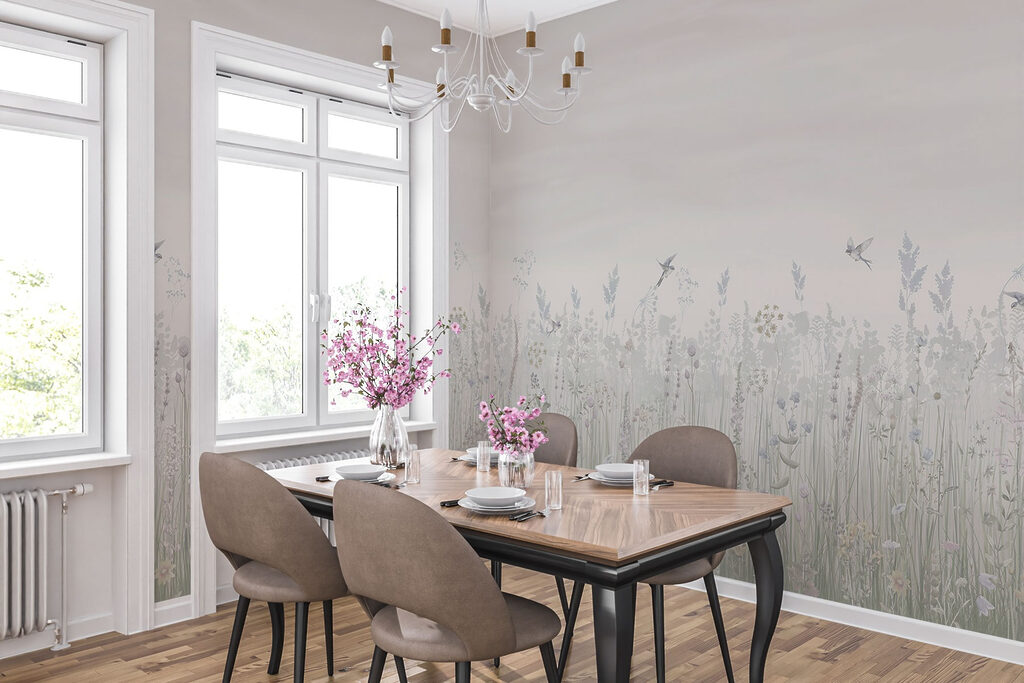 Field of flowers and birds