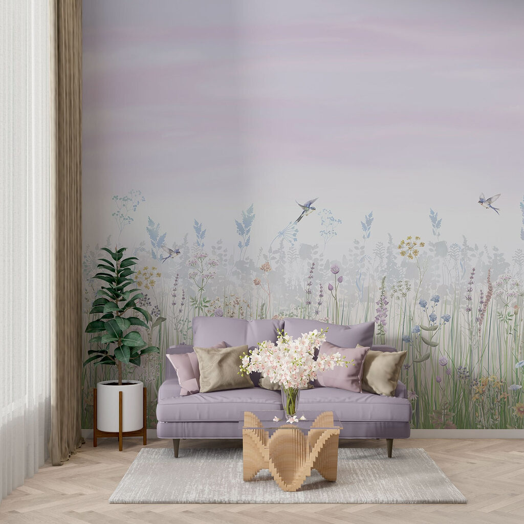 Field of flowers and birds