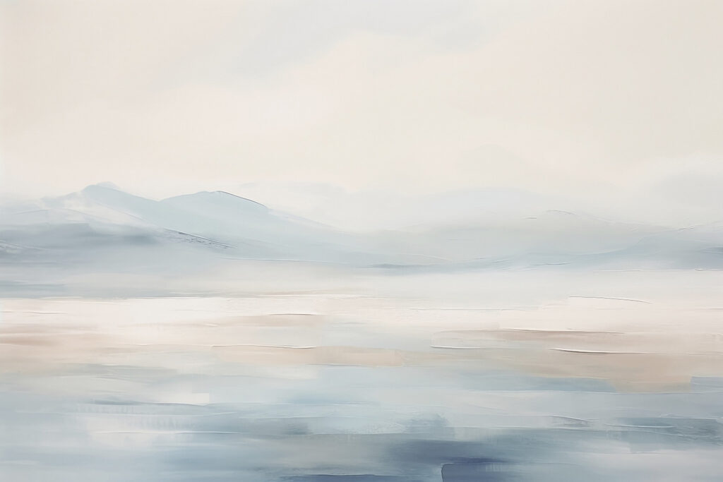 Painting of a landscape with mountains in the distance