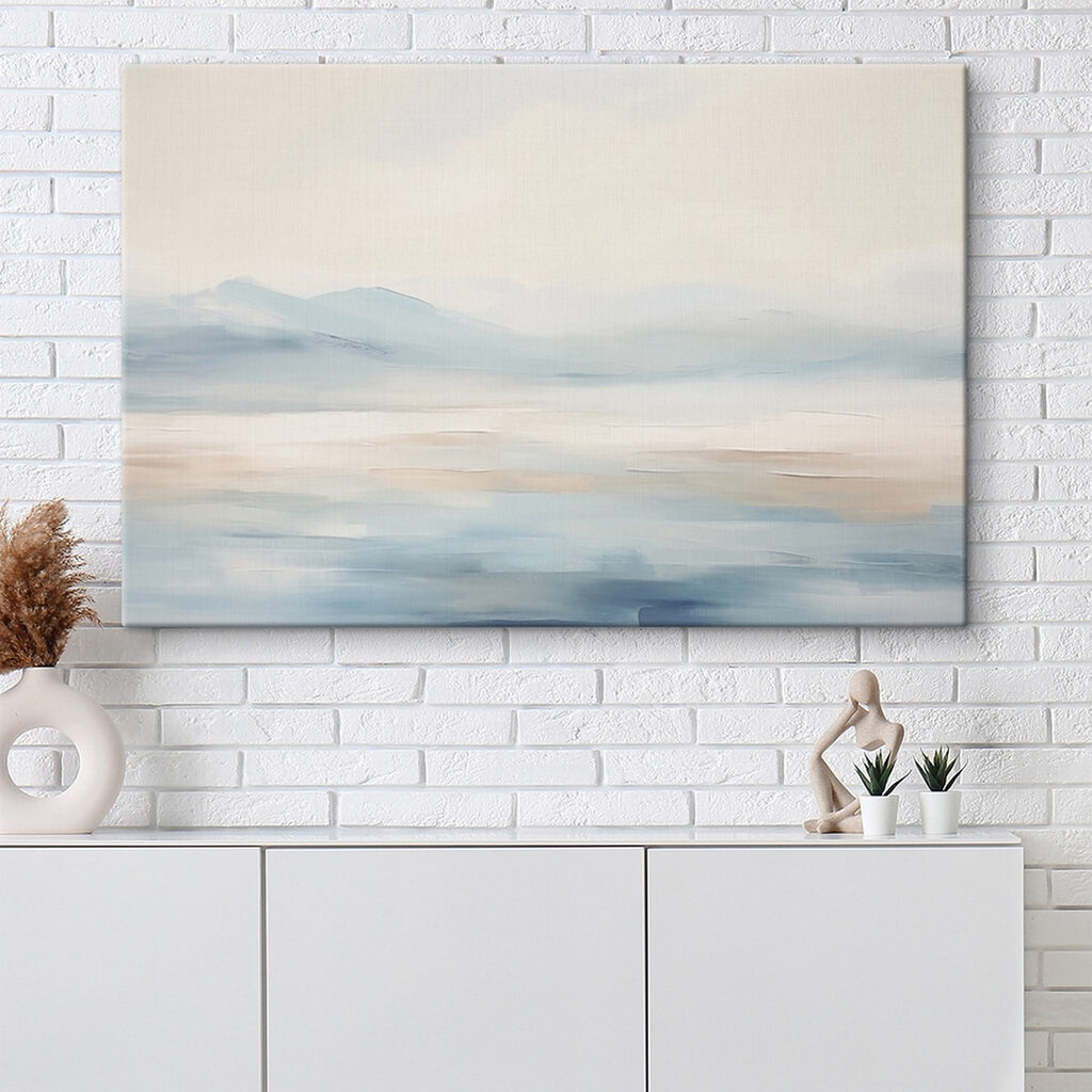 Painting of a landscape with mountains in the distance