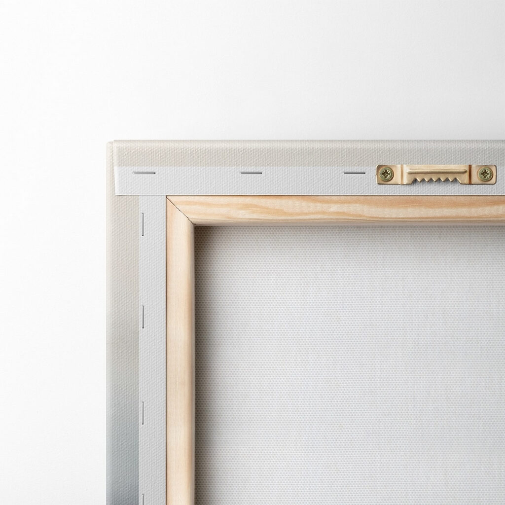 Painting of a landscape with a body of water and fog