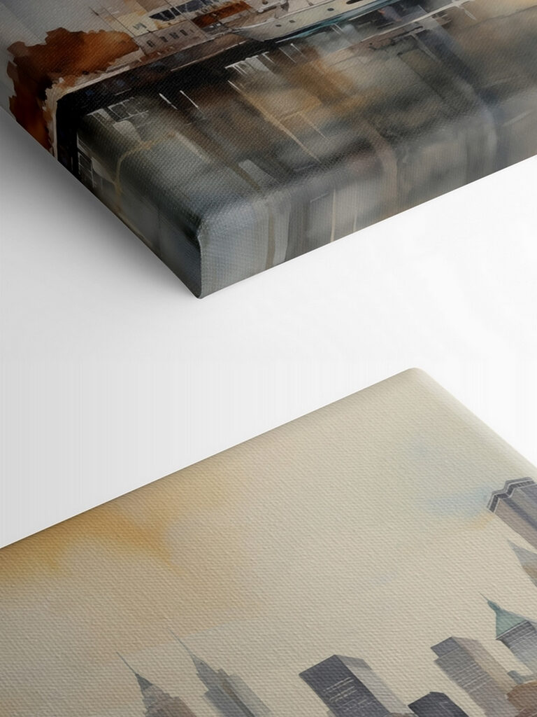 Watercolor of a bridge and a city Watercolor of a bridge and a city