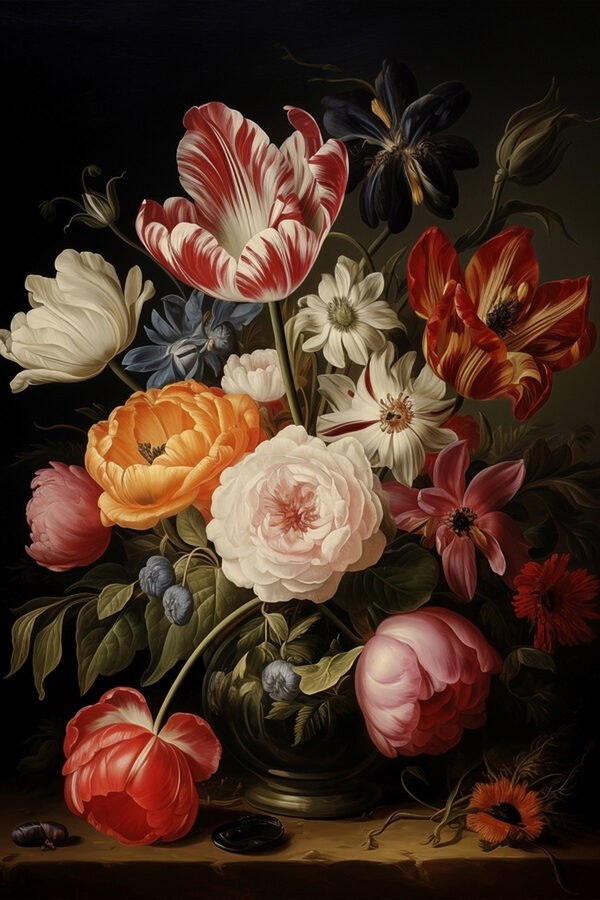 Painting of flowers on a black background Painting of flowers on a black background