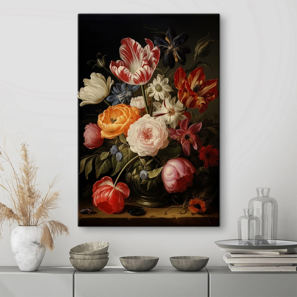 Painting of flowers on a black background