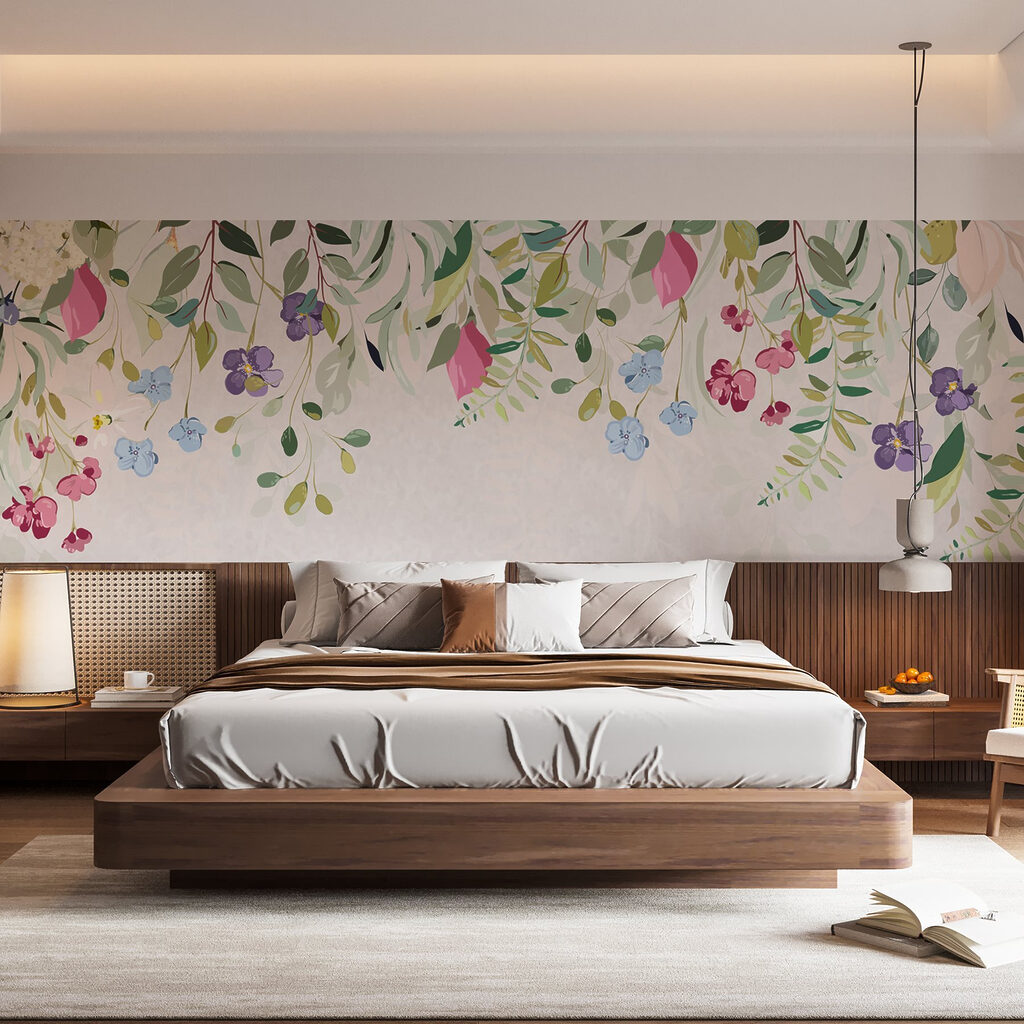 Floral border with flowers and leaves