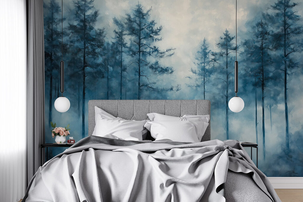 Foggy forest with trees Foggy forest with trees